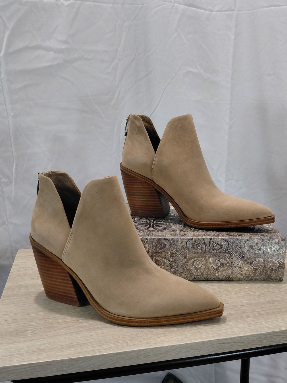 Vince Camuto Taupe Suede V-Cut Ankle Booties